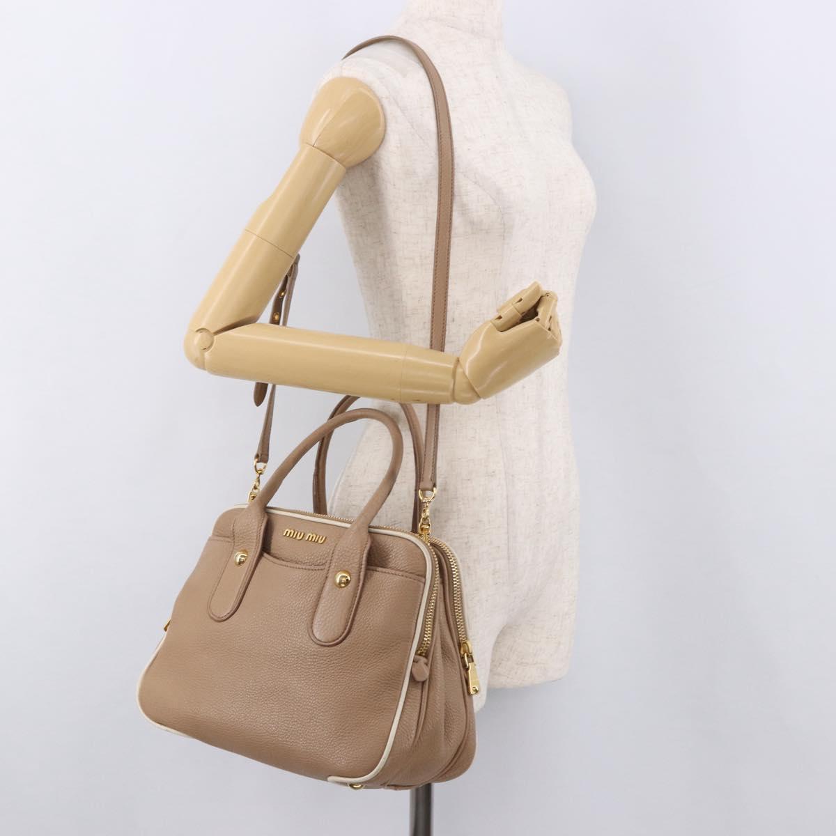 Miu Miu Hand Bag Leather 2way Beige Gold Auth 185372V