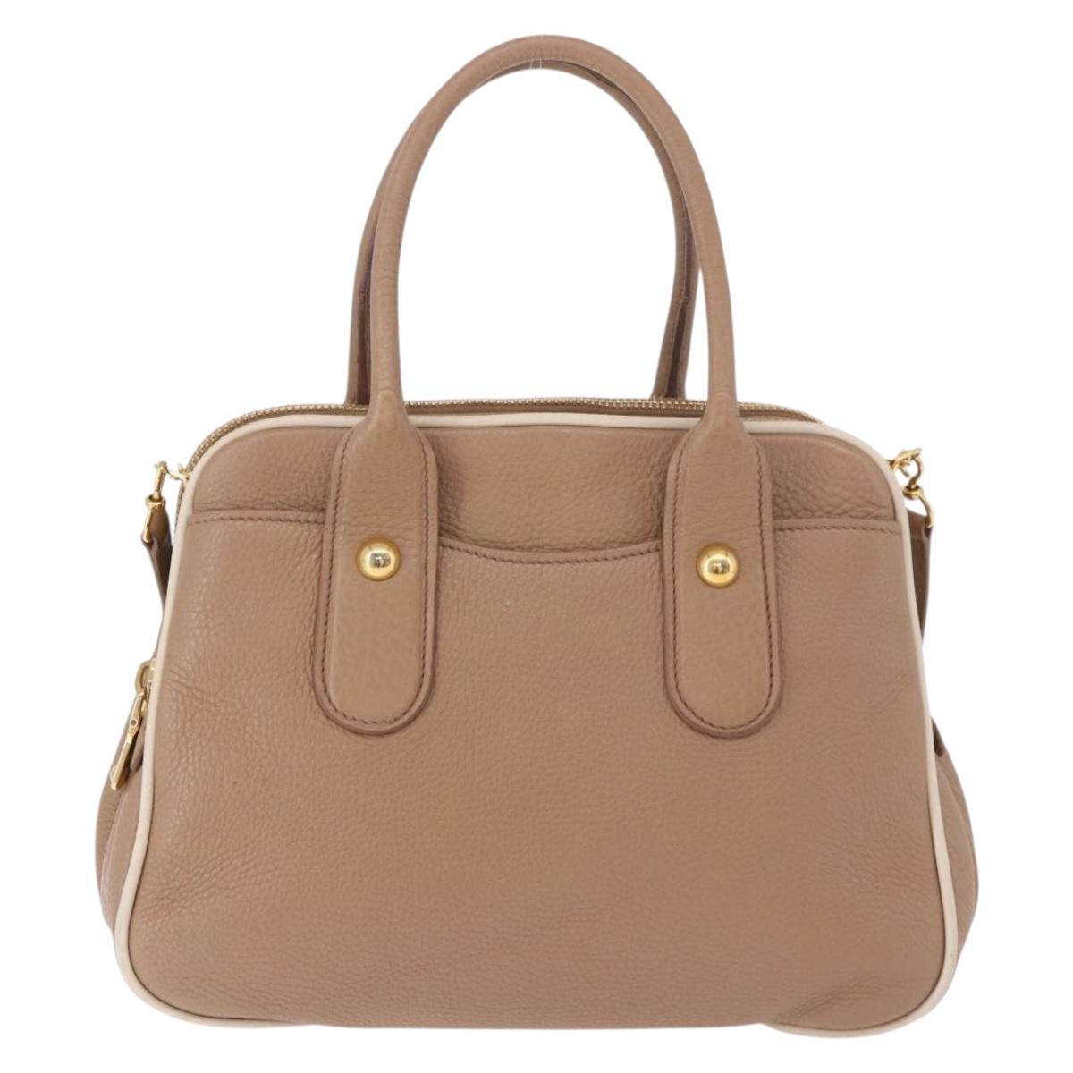 Miu Miu Hand Bag Leather 2way Beige Gold Auth 185372V