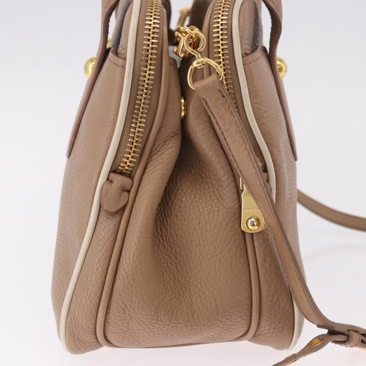 Miu Miu Hand Bag Leather 2way Beige Gold Auth 185372V