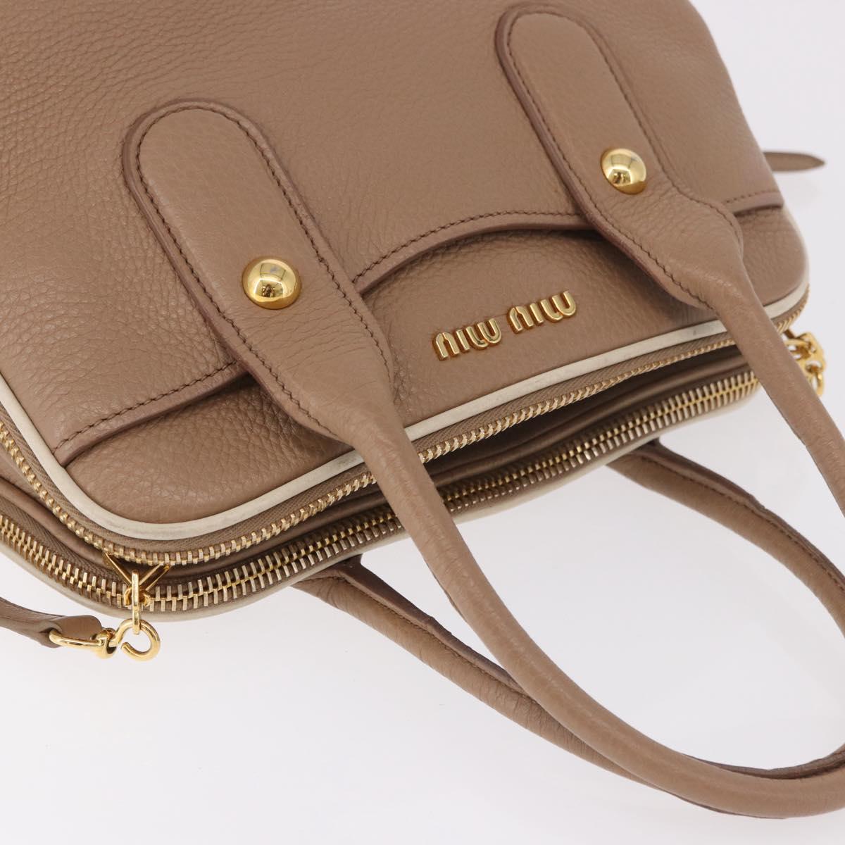 Miu Miu Hand Bag Leather 2way Beige Gold Auth 185372V