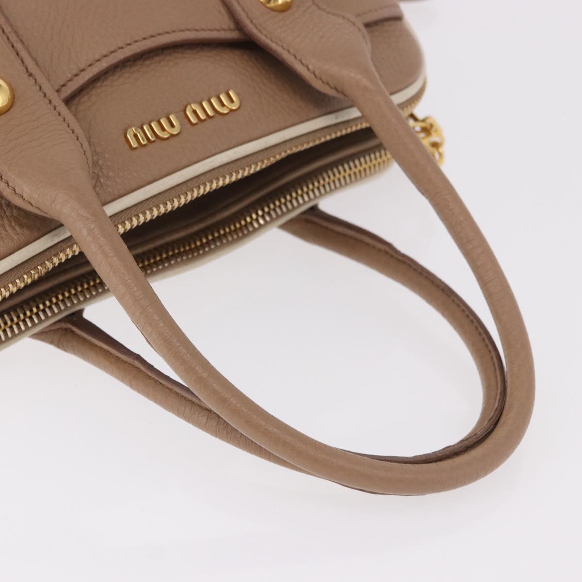 Miu Miu Hand Bag Leather 2way Beige Gold Auth 185372V