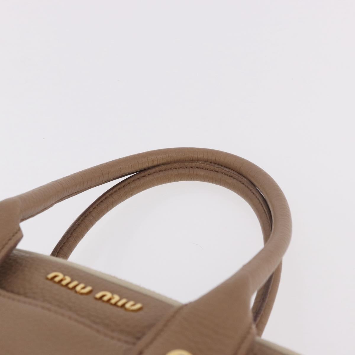 Miu Miu Hand Bag Leather 2way Beige Gold Auth 185372V