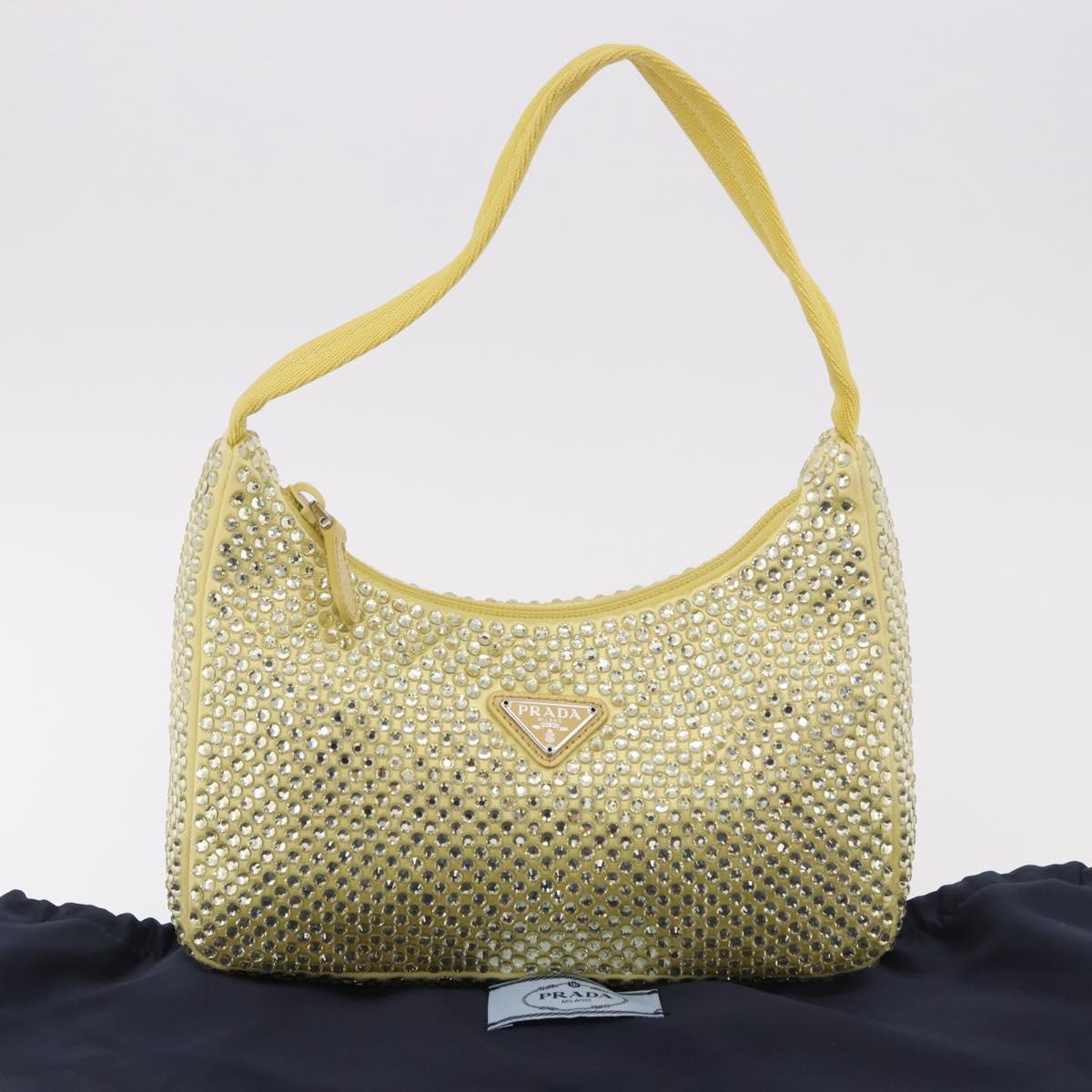 PRADA Hand Pouch Satin Yellow Silver Auth 185373SAM