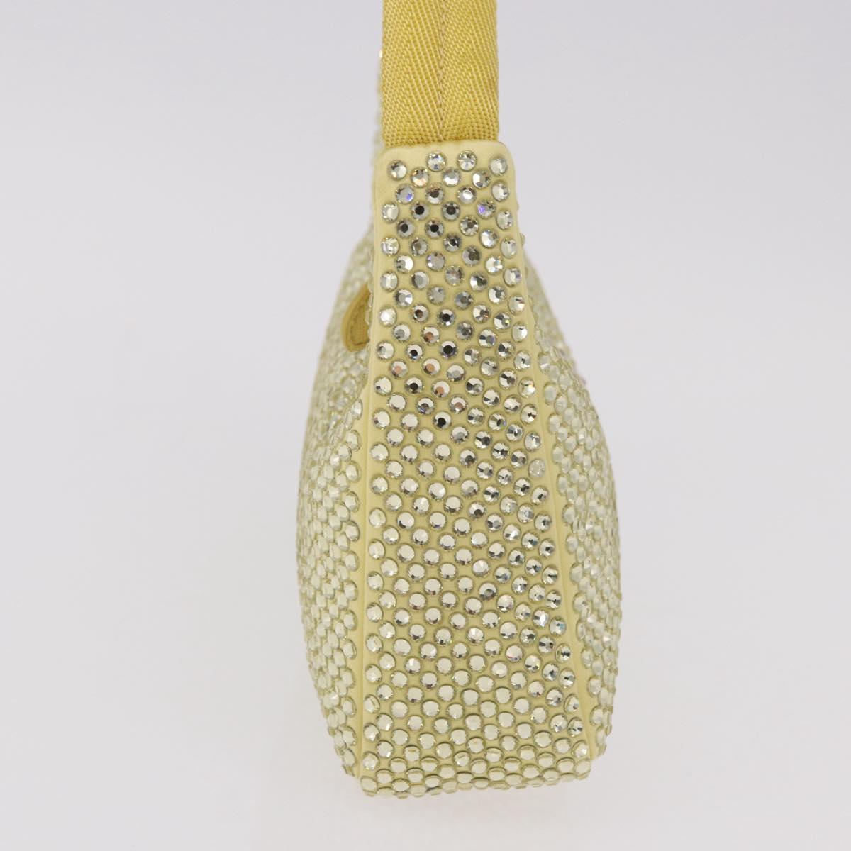 PRADA Hand Pouch Satin Yellow Silver Auth 185373SAM
