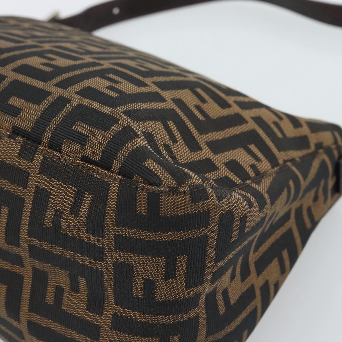FENDI Zucca Canvas Mamma Baguette Shoulder Bag Black Brown Auth 185374V