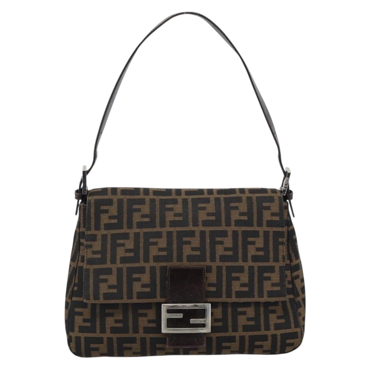 FENDI Zucca Canvas Mamma Baguette Shoulder Bag Black Brown Auth 185374V