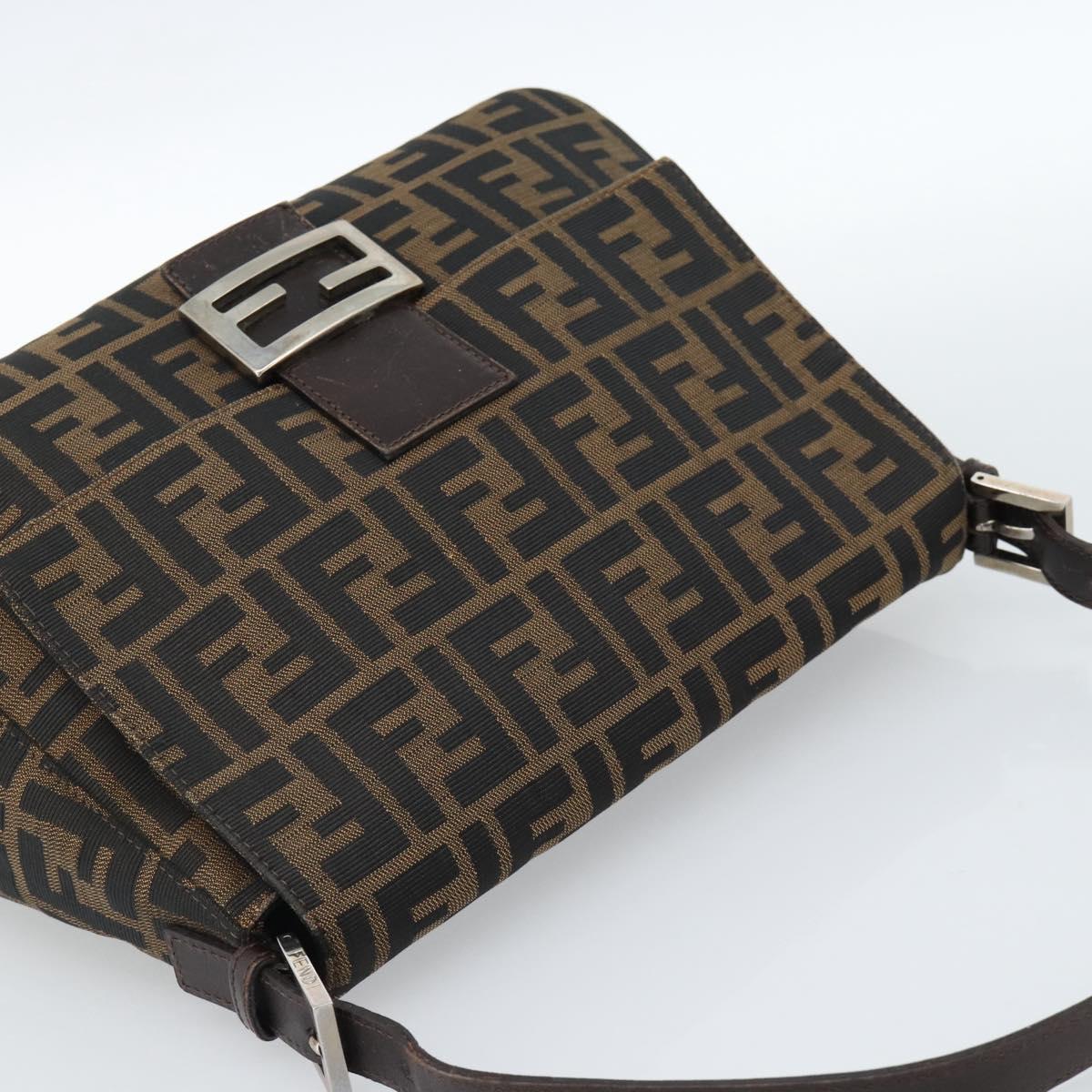 FENDI Zucca Canvas Mamma Baguette Shoulder Bag Black Brown Auth 185374V