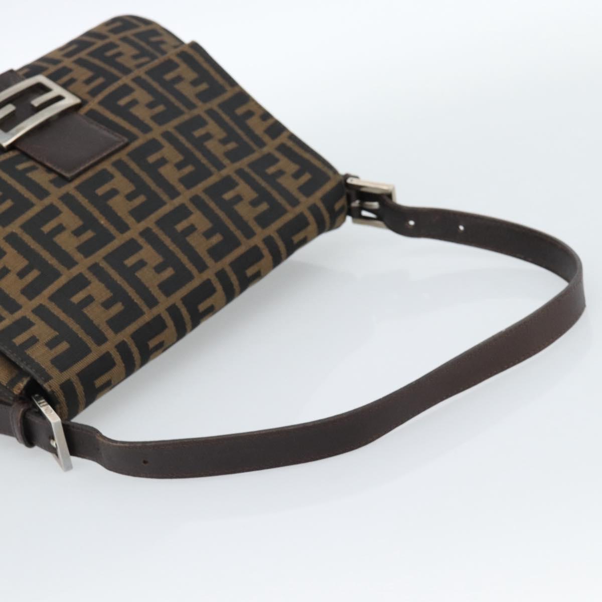FENDI Zucca Canvas Mamma Baguette Shoulder Bag Black Brown Auth 185374V
