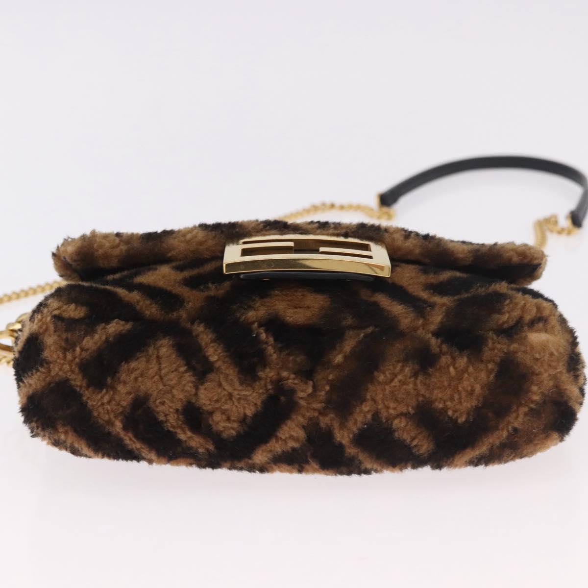 FENDI Zucca Canvas Chain Mamma Baguette Bag Mouton 2way Black Brown Auth 185375M