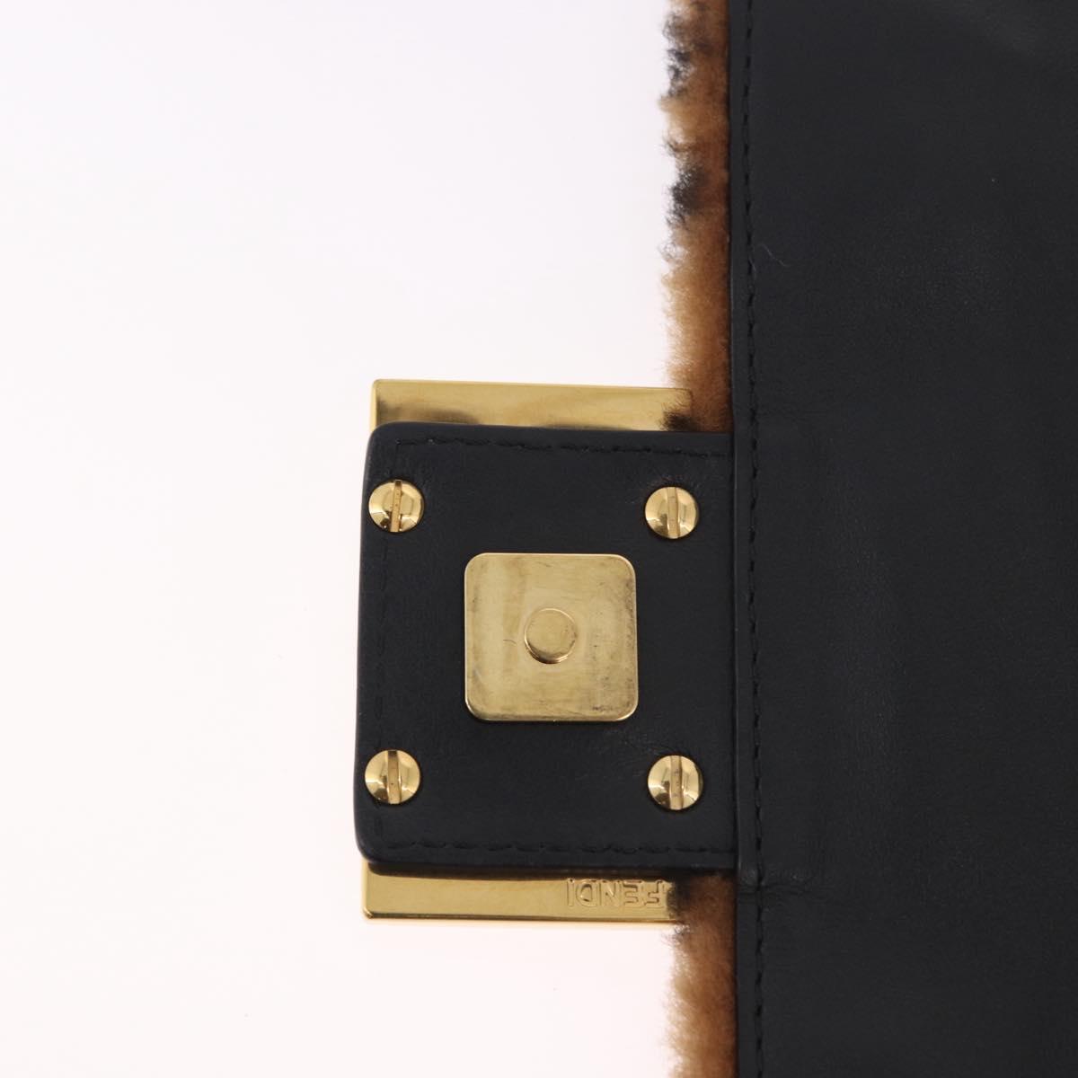 FENDI Zucca Canvas Chain Mamma Baguette Bag Mouton 2way Black Brown Auth 185375M