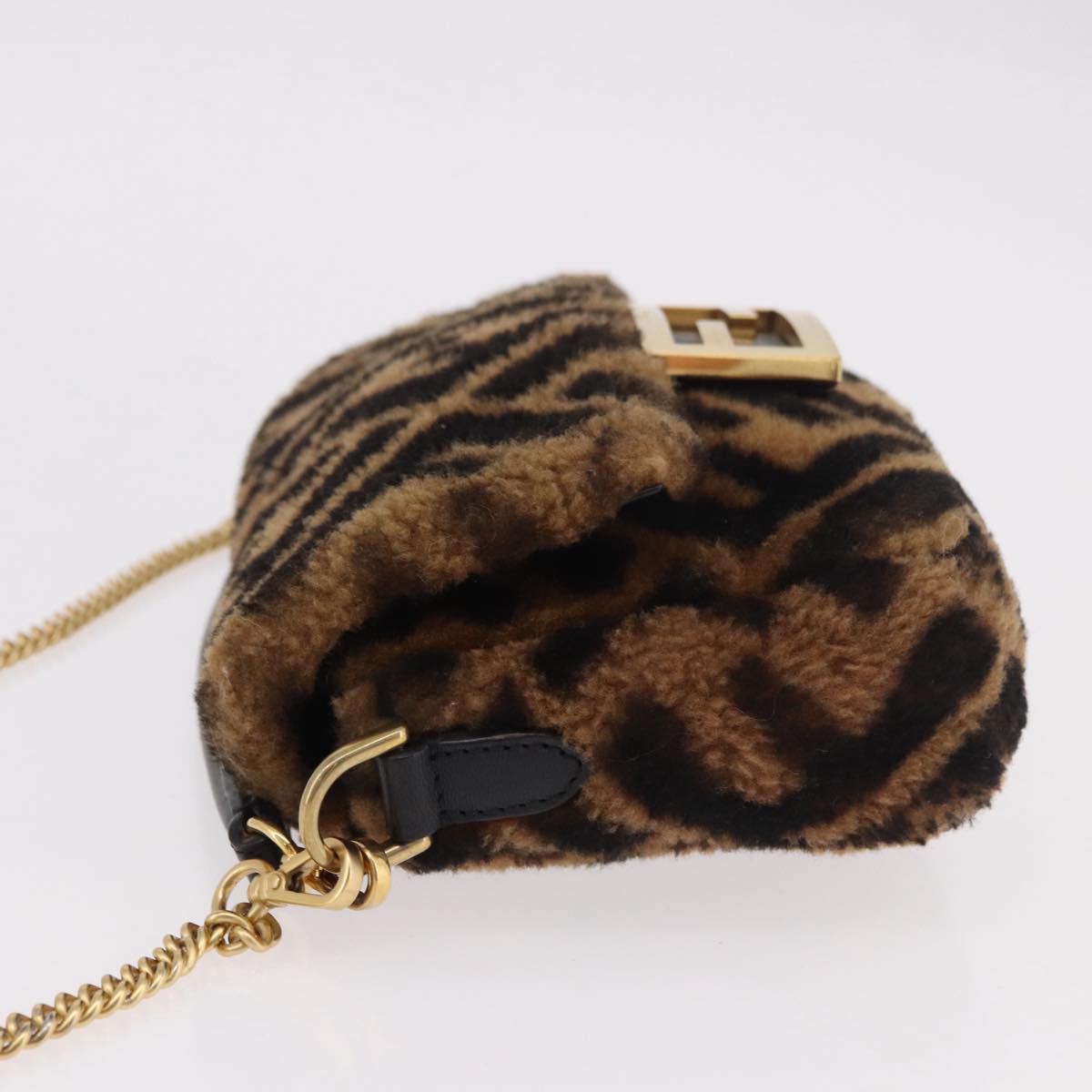 FENDI Zucca Canvas Chain Mamma Baguette Bag Mouton 2way Black Brown Auth 185375M