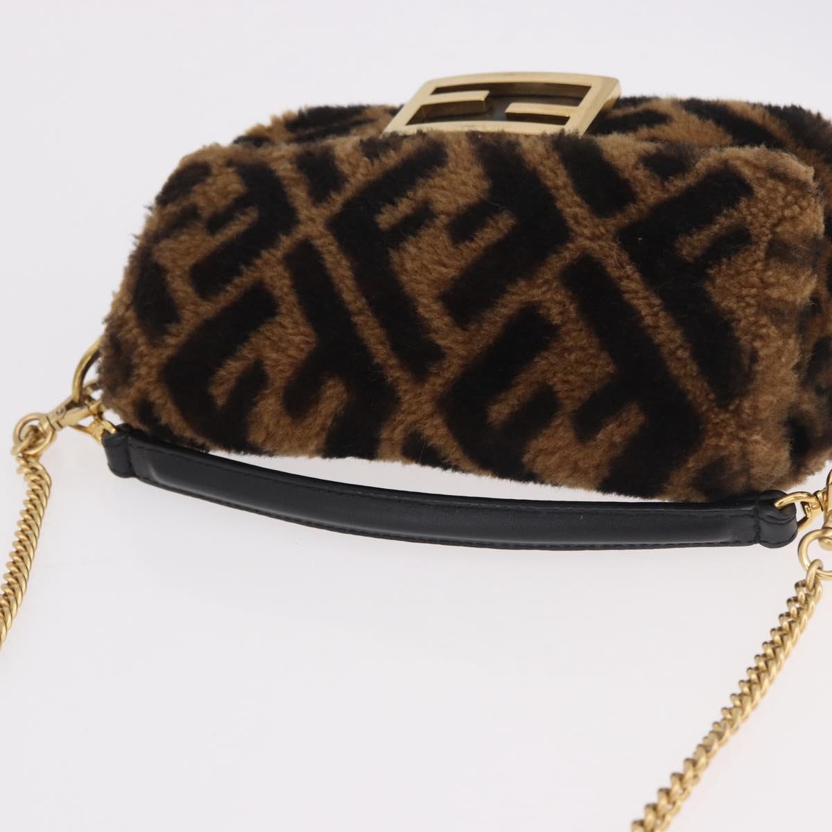FENDI Zucca Canvas Chain Mamma Baguette Bag Mouton 2way Black Brown Auth 185375M