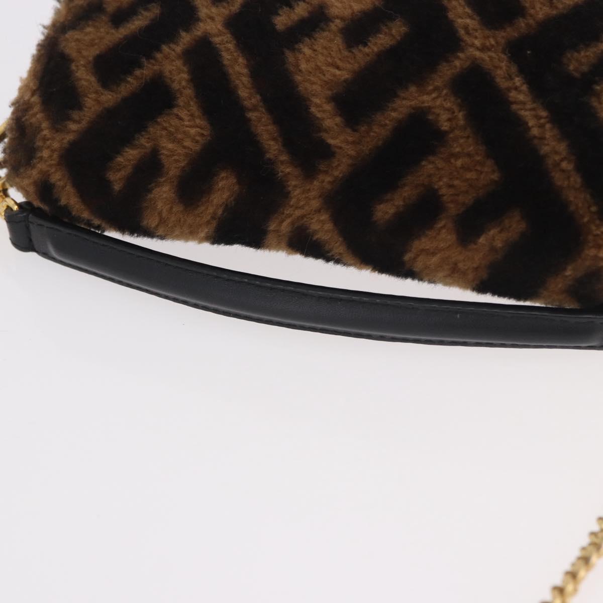 FENDI Zucca Canvas Chain Mamma Baguette Bag Mouton 2way Black Brown Auth 185375M