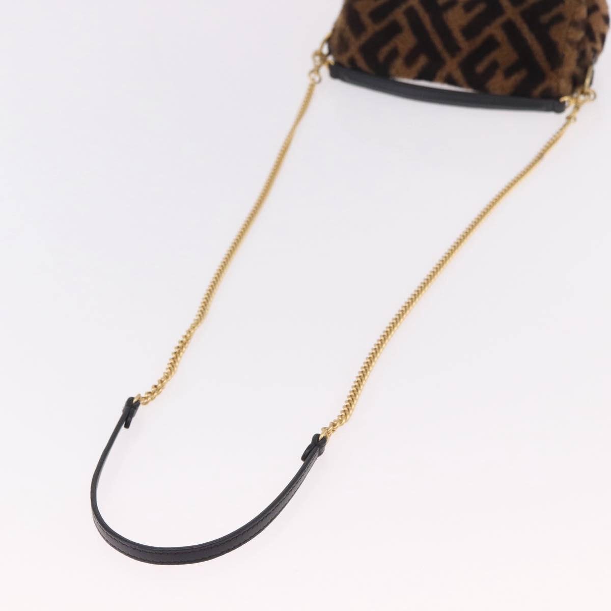 FENDI Zucca Canvas Chain Mamma Baguette Bag Mouton 2way Black Brown Auth 185375M