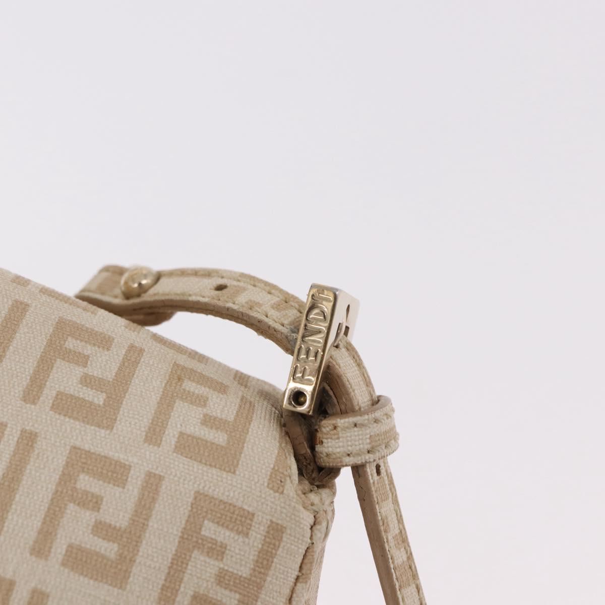 FENDI Zucchino Canvas Chain Mamma Baguette Bag PVC Beige Gold Auth 185376M