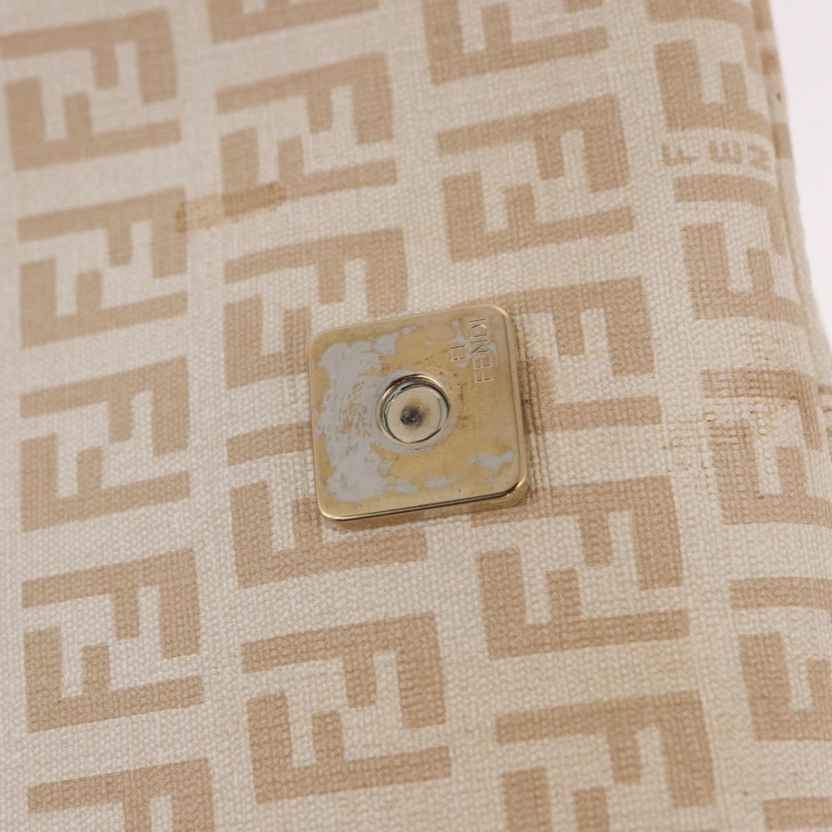 FENDI Zucchino Canvas Chain Mamma Baguette Bag PVC Beige Gold Auth 185376M