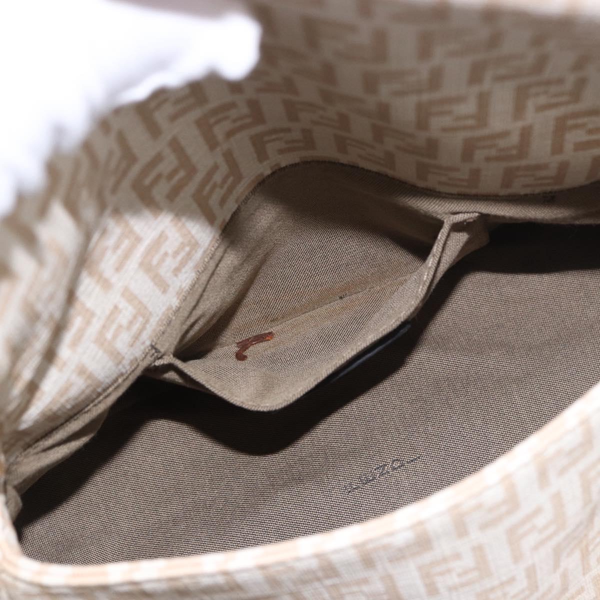 FENDI Zucchino Canvas Chain Mamma Baguette Bag PVC Beige Gold Auth 185376M