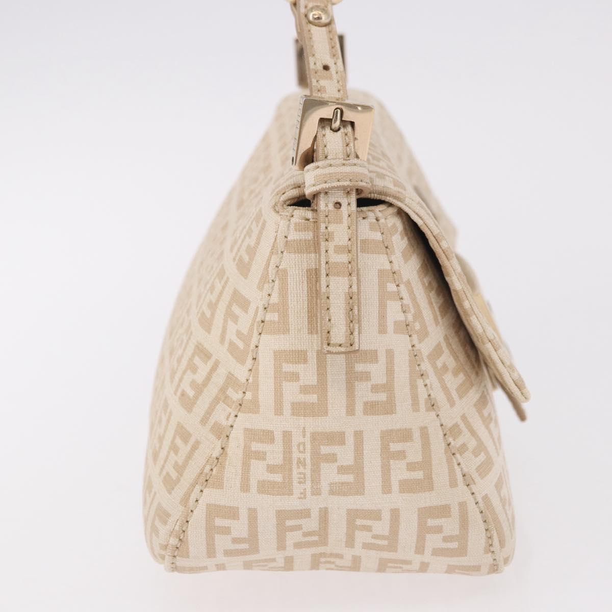 FENDI Zucchino Canvas Chain Mamma Baguette Bag PVC Beige Gold Auth 185376M