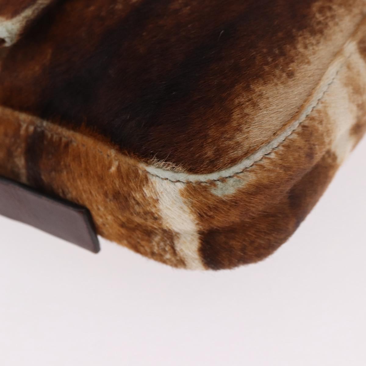FENDI Mamma Baguette Shoulder Bag Harako Leather Brown Silver Auth 185377V