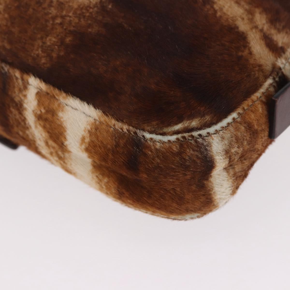 FENDI Mamma Baguette Shoulder Bag Harako Leather Brown Silver Auth 185377V