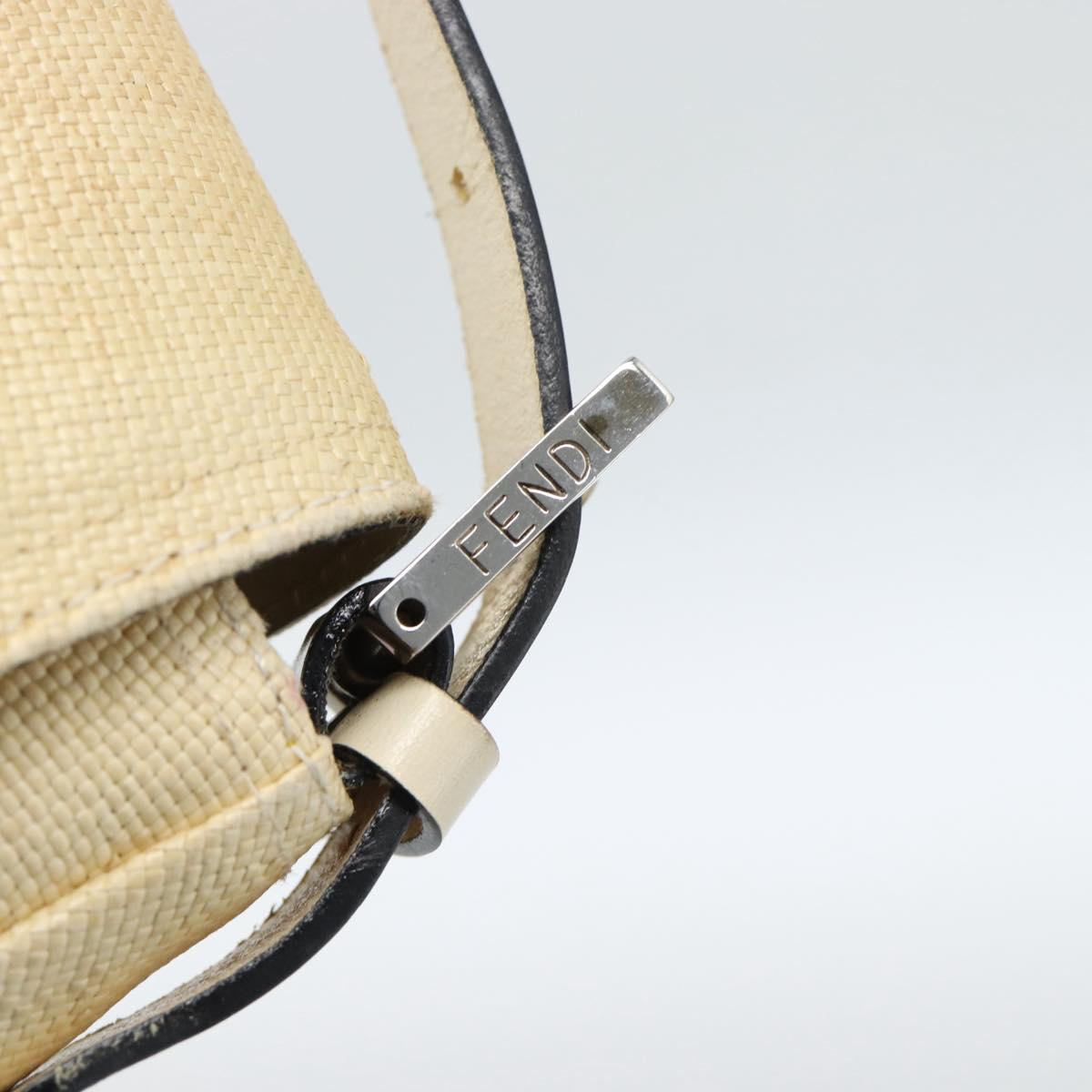 FENDI Mamma Baguette Shoulder Bag Straw Beige Silver Auth 185378V