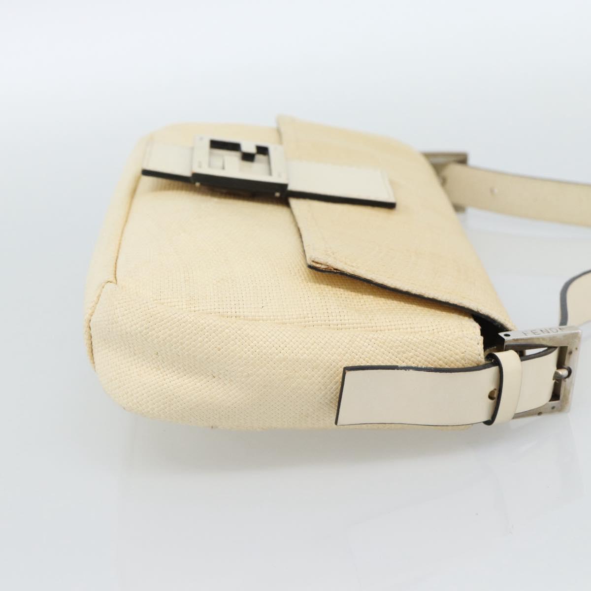 FENDI Mamma Baguette Shoulder Bag Straw Beige Silver Auth 185378V