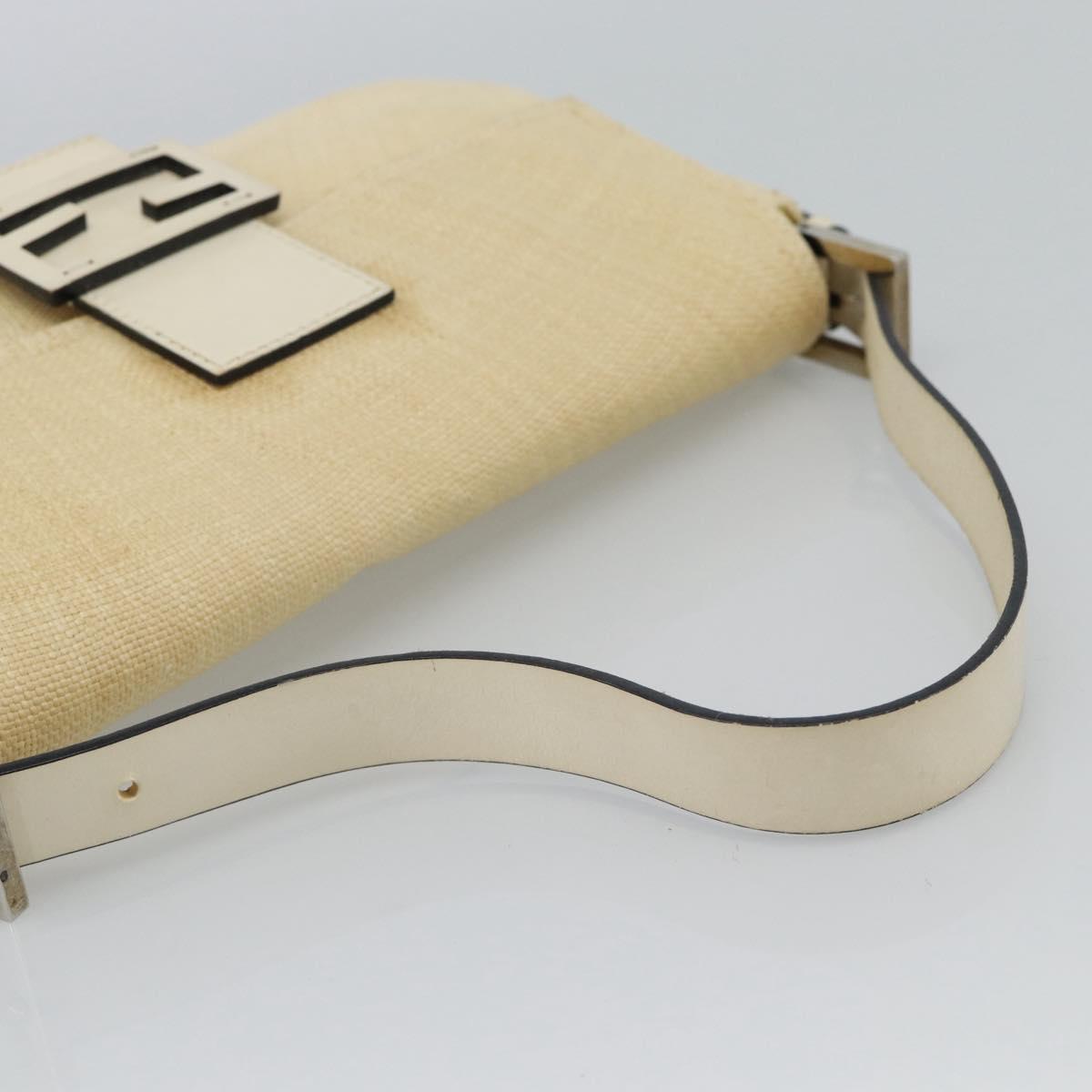 FENDI Mamma Baguette Shoulder Bag Straw Beige Silver Auth 185378V
