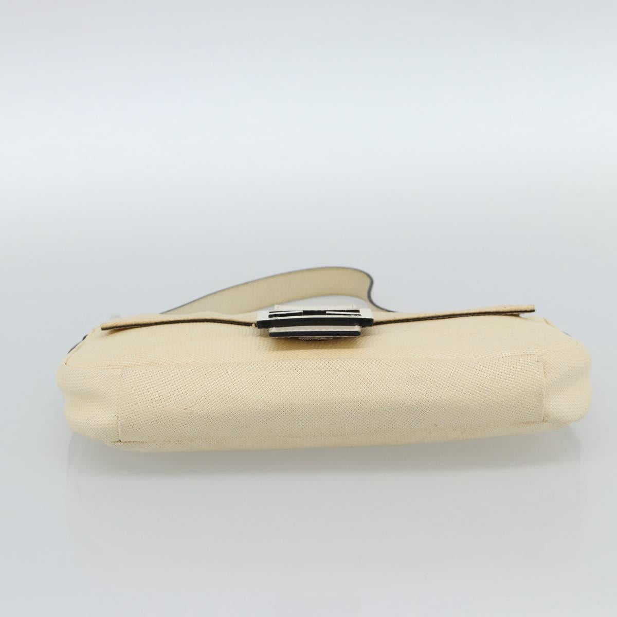 FENDI Mamma Baguette Shoulder Bag Straw Beige Silver Auth 185378V