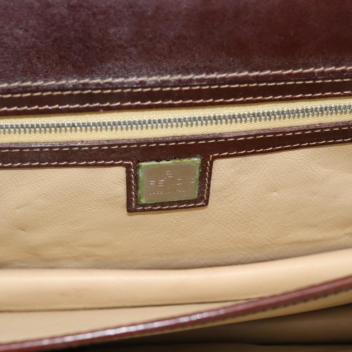 FENDI Hand Bag Harako Leather Brown Silver Auth 185379