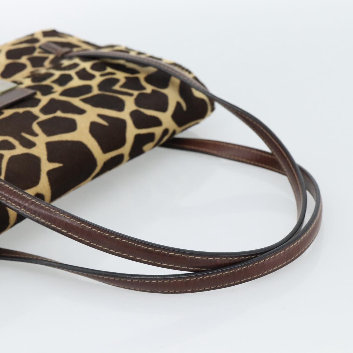 FENDI Hand Bag Harako Leather Brown Silver Auth 185379