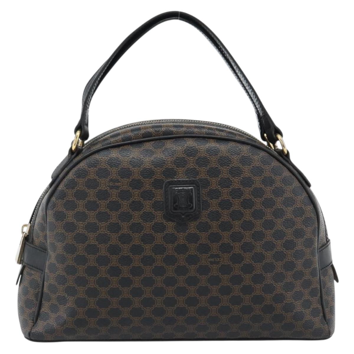 CELINE Macadam Canvas Hand Bag PVC Leather Black Gold Auth 185380A