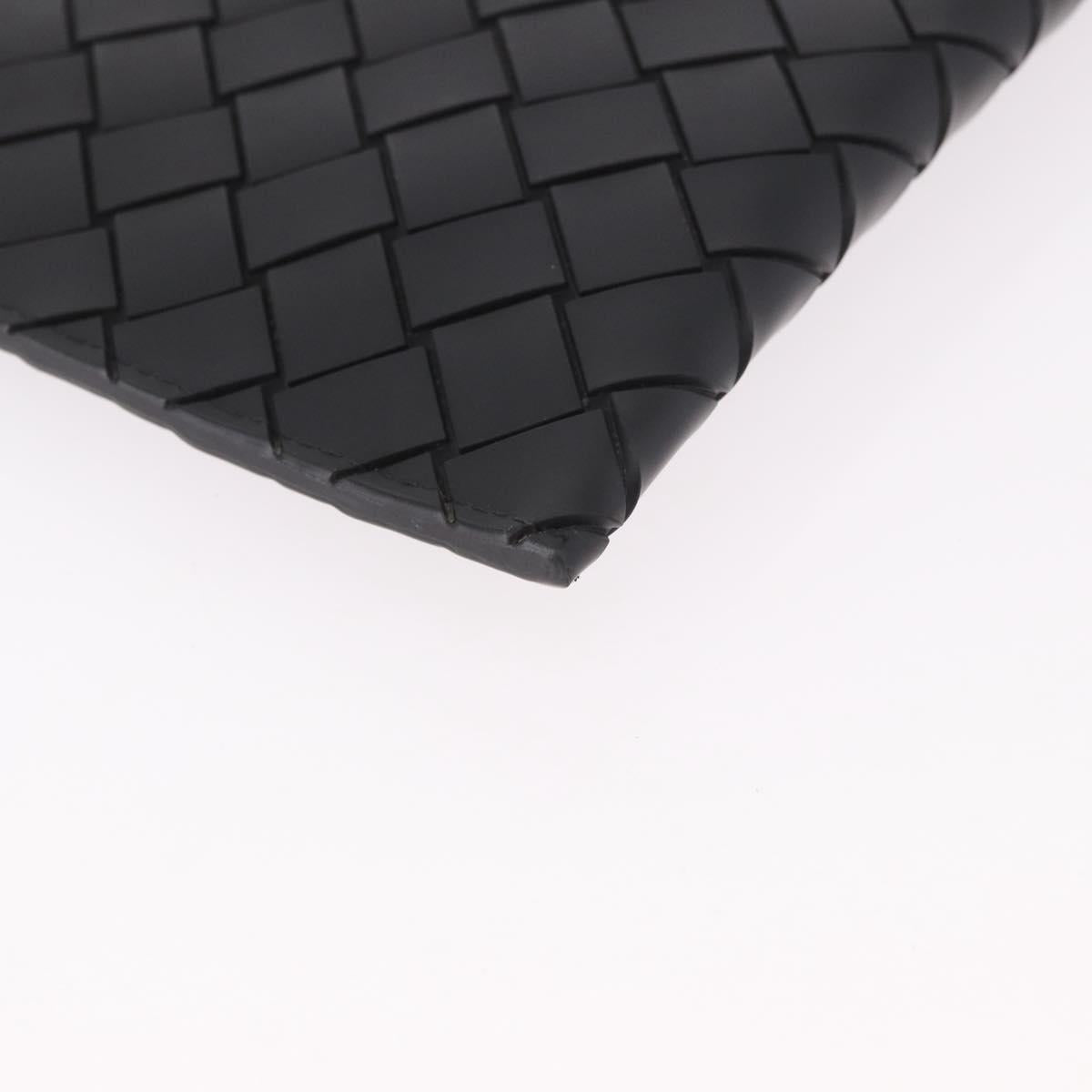 BOTTEGA VENETA INTRECCIATO Clutch Bag Leather Black Silver Auth 185381M