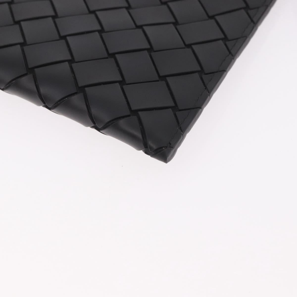 BOTTEGA VENETA INTRECCIATO Clutch Bag Leather Black Silver Auth 185381M