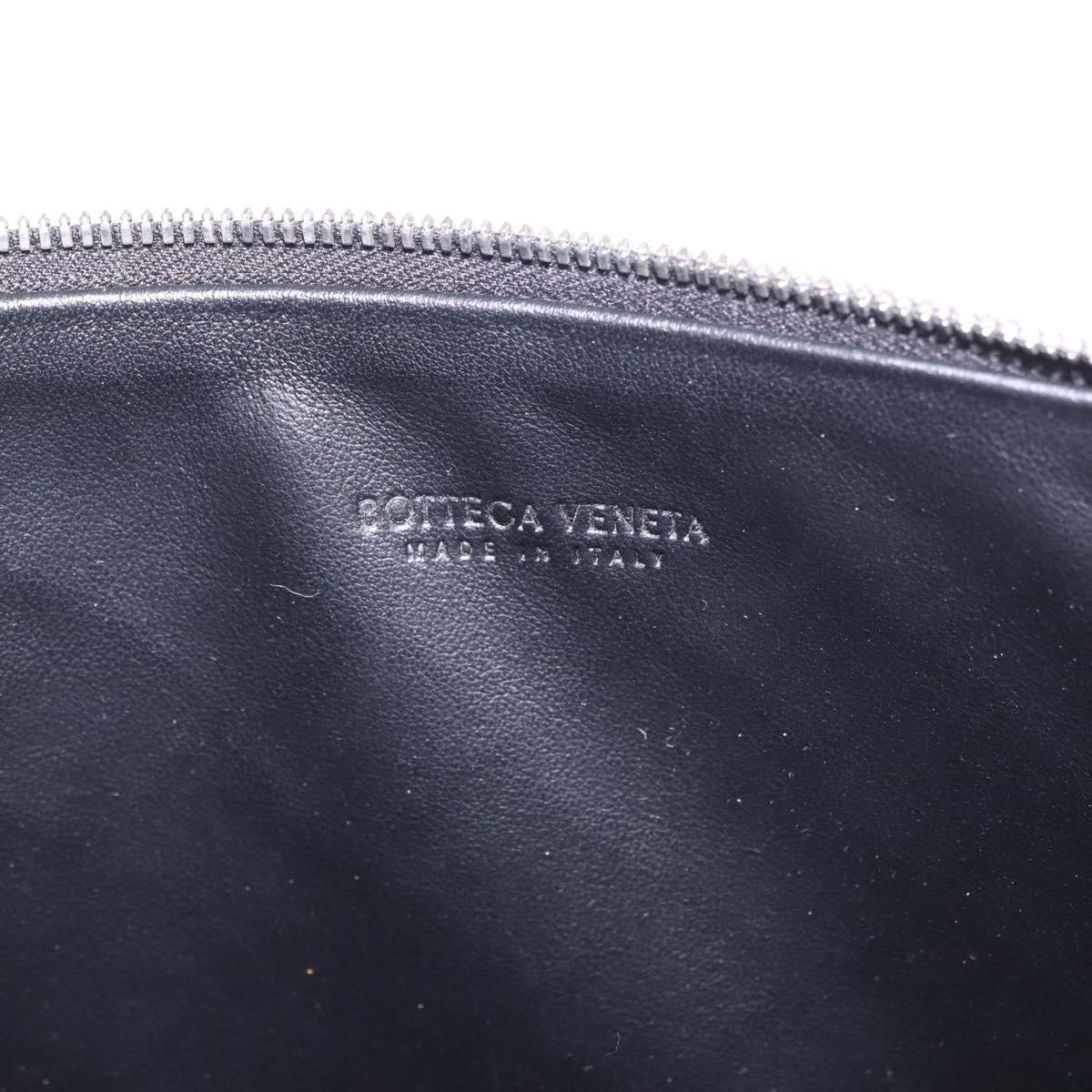 BOTTEGA VENETA INTRECCIATO Clutch Bag Leather Black Silver Auth 185381M