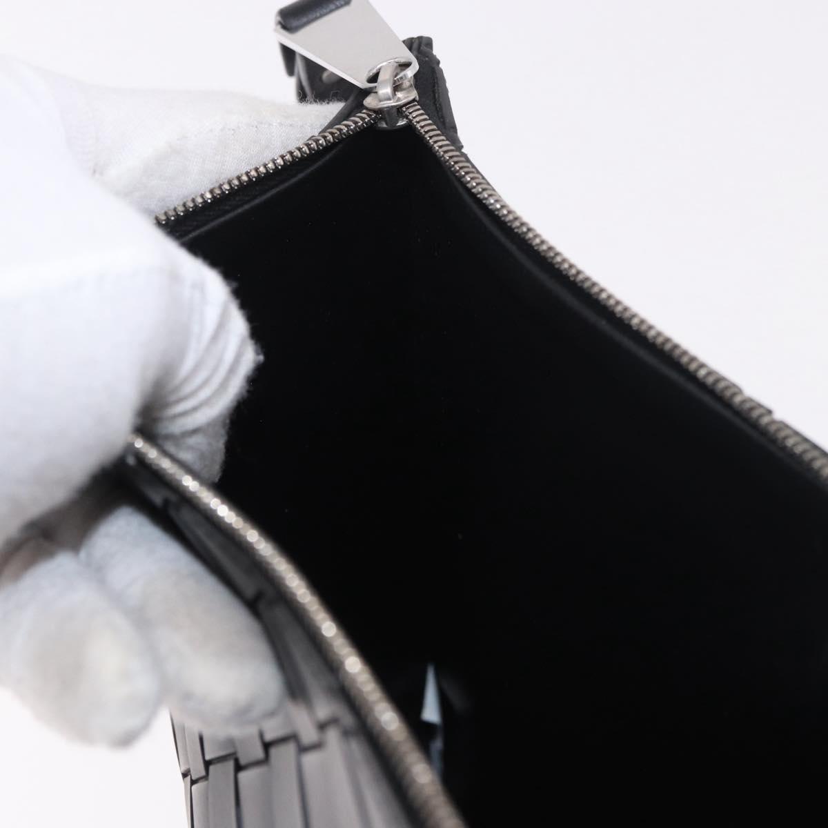BOTTEGA VENETA INTRECCIATO Clutch Bag Leather Black Silver Auth 185381M