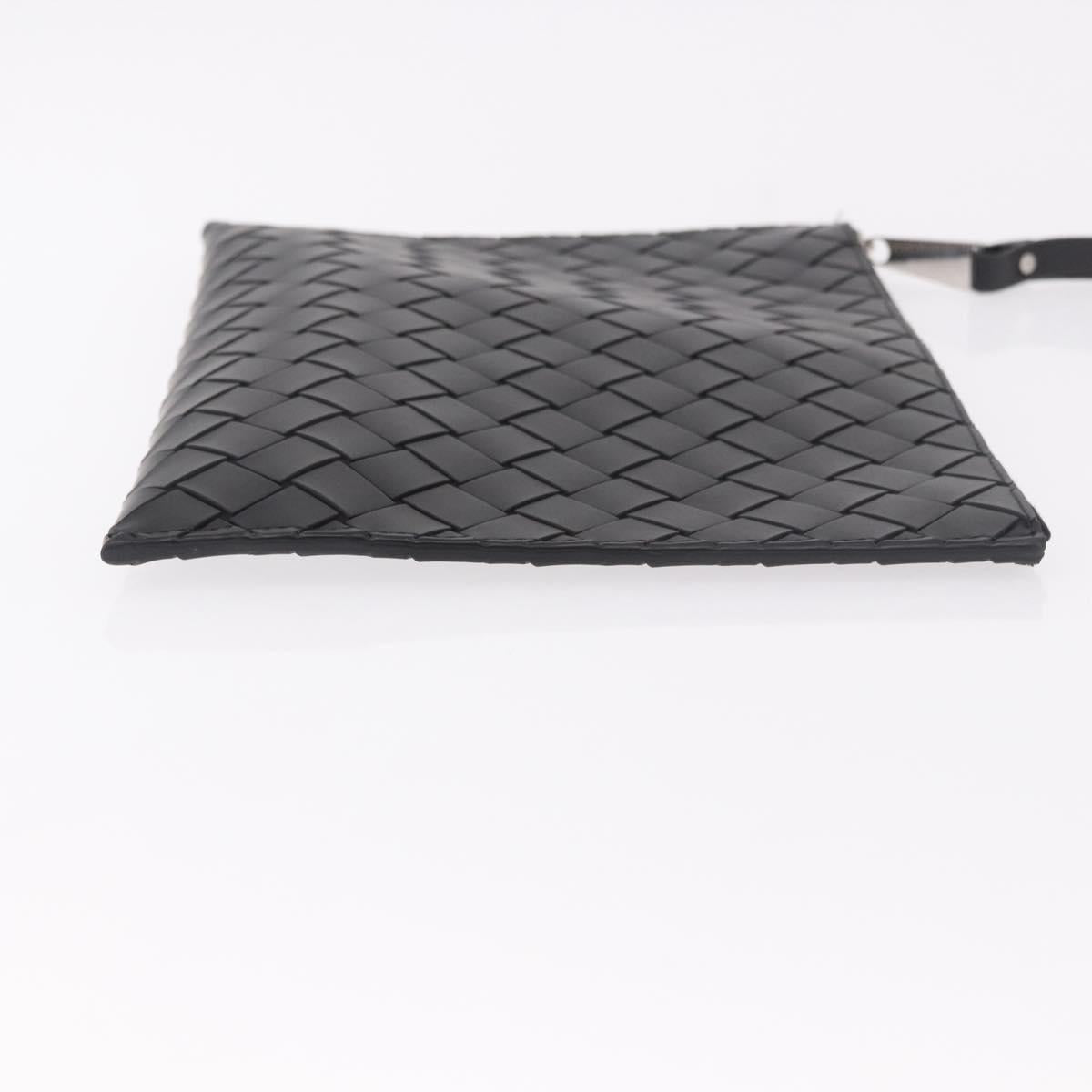 BOTTEGA VENETA INTRECCIATO Clutch Bag Leather Black Silver Auth 185381M