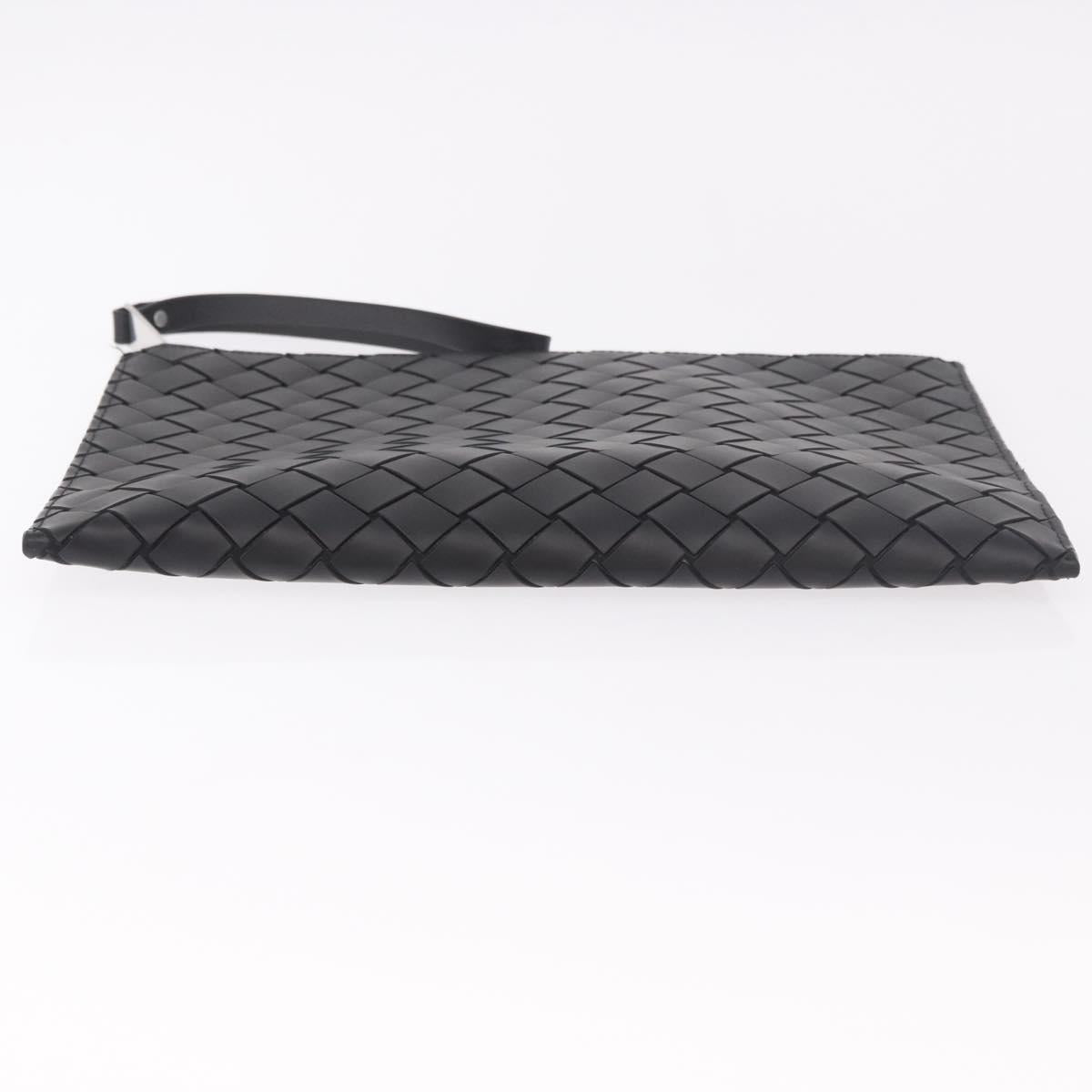 BOTTEGA VENETA INTRECCIATO Clutch Bag Leather Black Silver Auth 185381M