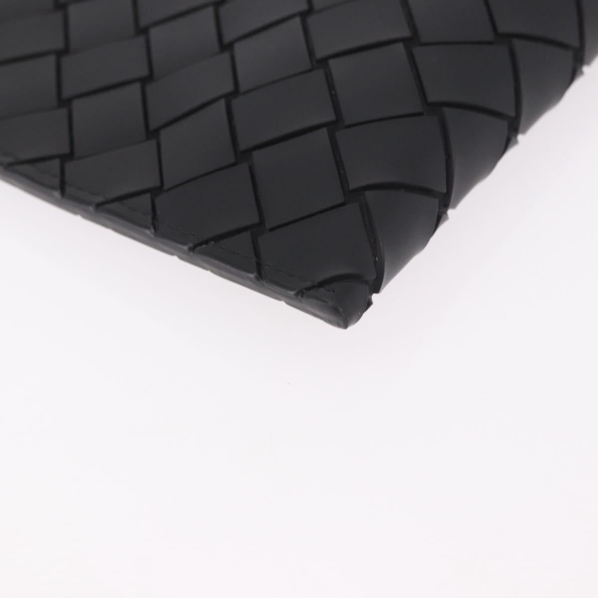 BOTTEGA VENETA INTRECCIATO Clutch Bag Leather Black Silver Auth 185381M