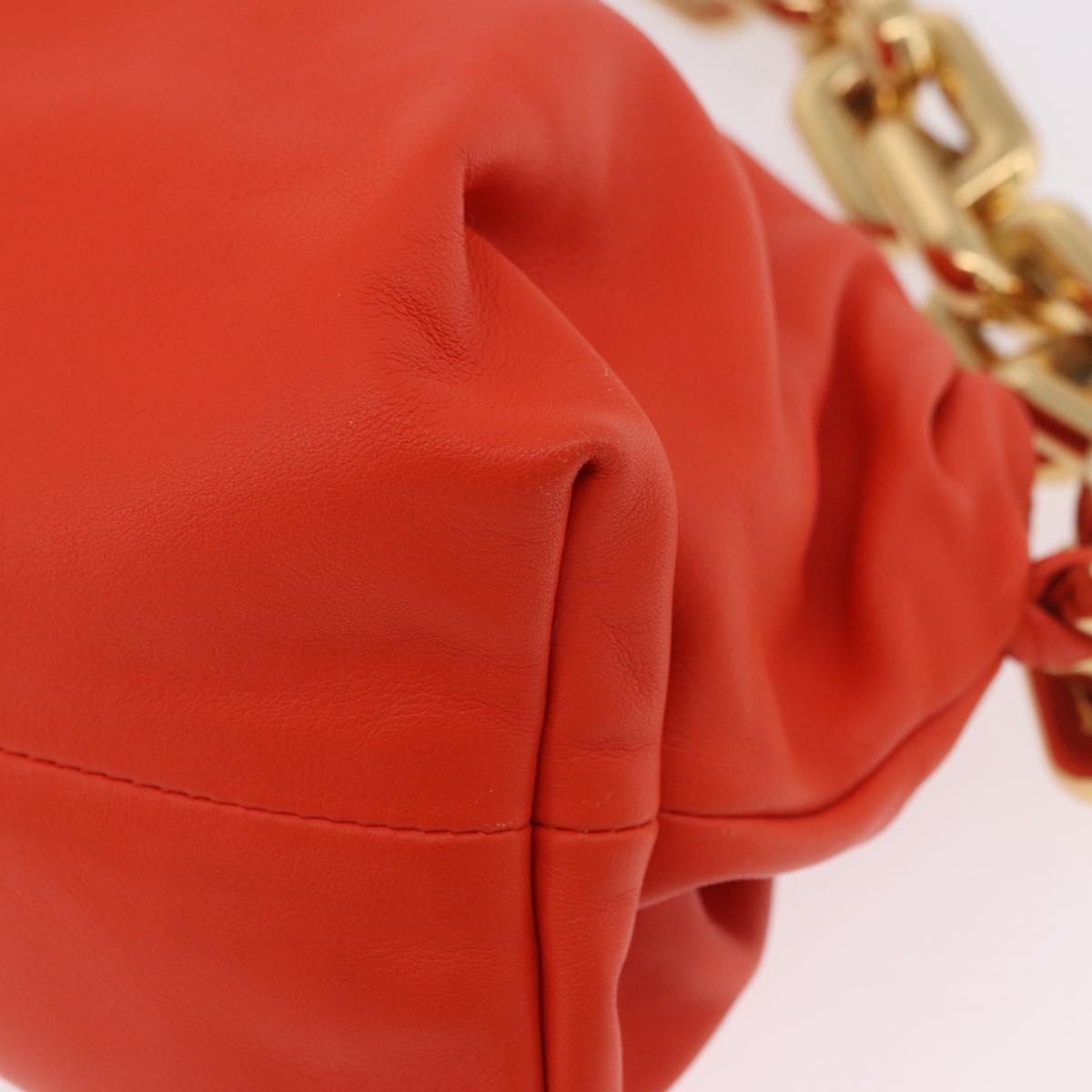 BOTTEGA VENETA The Chain Pouch Shoulder Bag Leather Orange Gold Auth 185382SAM
