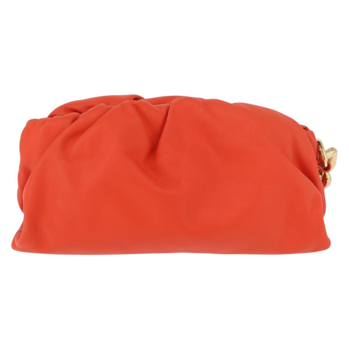 BOTTEGA VENETA The Chain Pouch Shoulder Bag Leather Orange Gold Auth 185382SAM