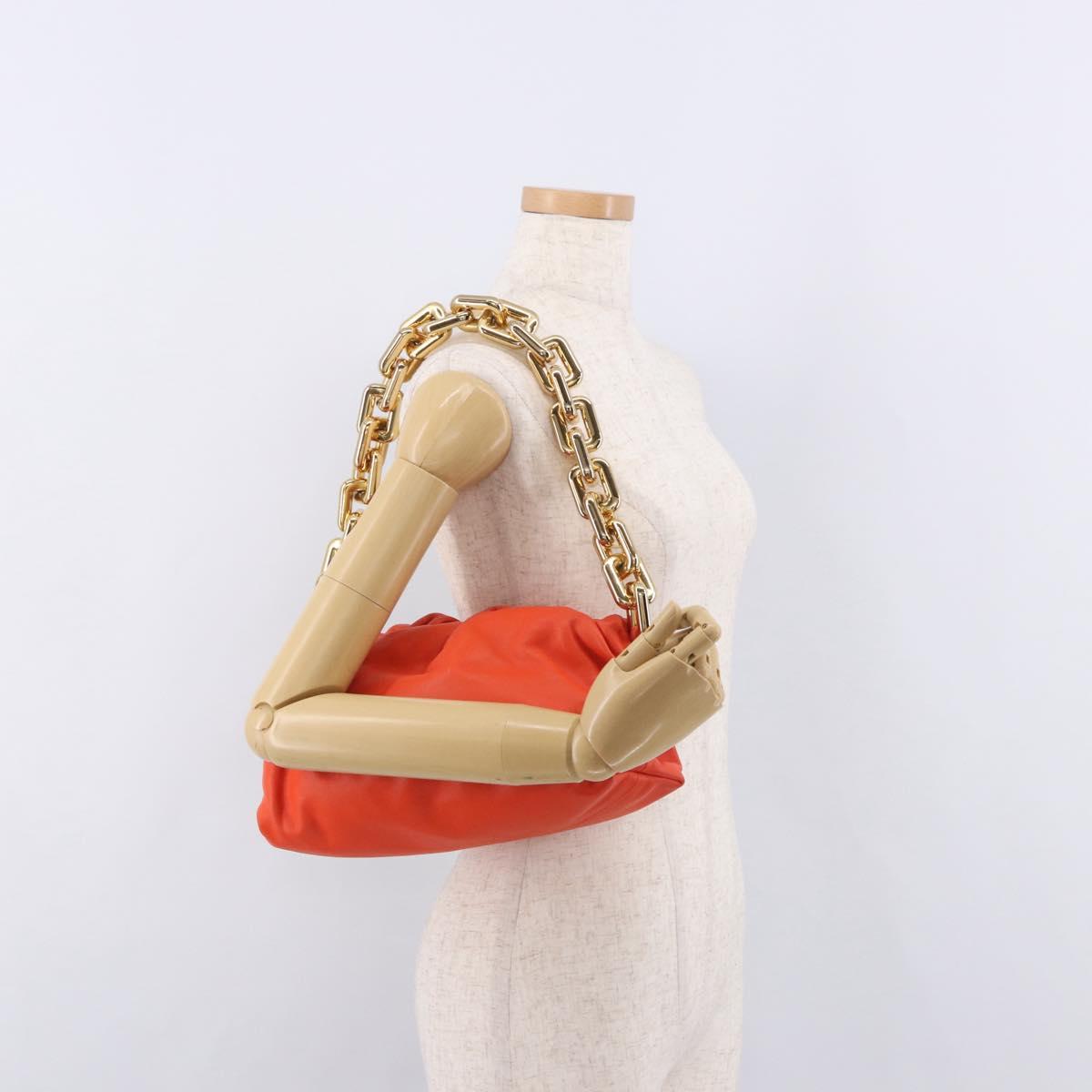 BOTTEGA VENETA The Chain Pouch Shoulder Bag Leather Orange Gold Auth 185382SAM