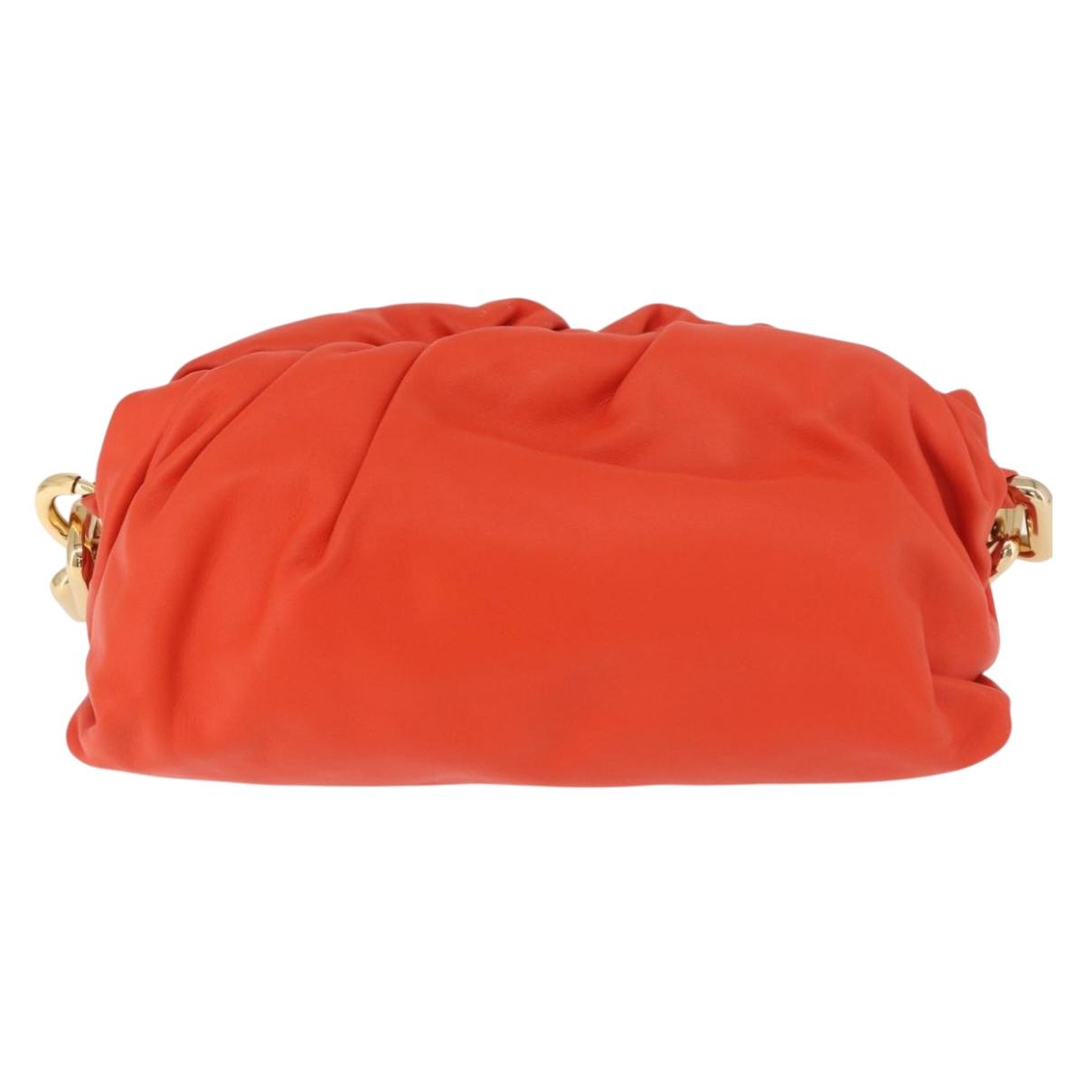 BOTTEGA VENETA The Chain Pouch Shoulder Bag Leather Orange Gold Auth 185382SAM