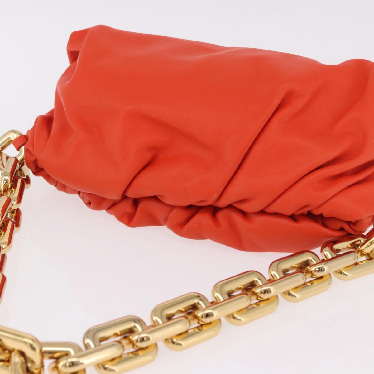 BOTTEGA VENETA The Chain Pouch Shoulder Bag Leather Orange Gold Auth 185382SAM