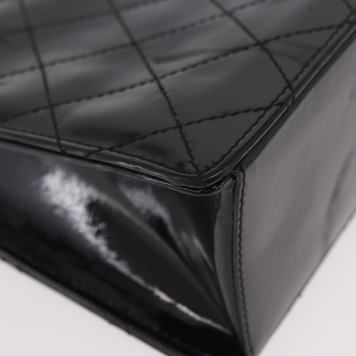 CHANEL Matelasse Hand Bag Patent leather Black Gold CC Auth 185385A