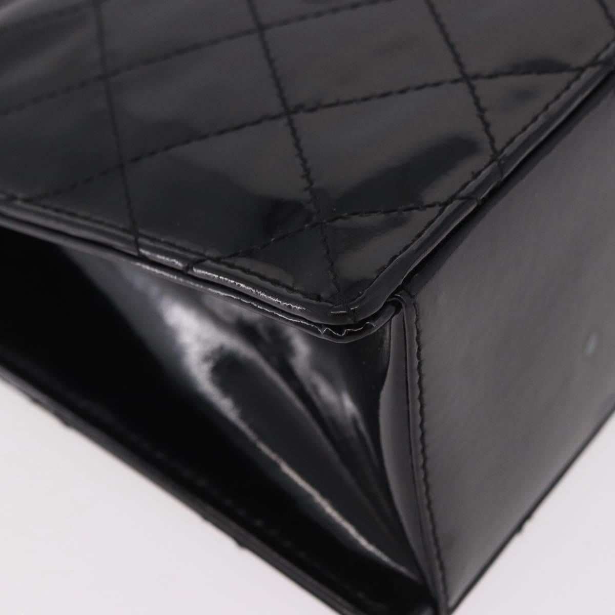 CHANEL Matelasse Hand Bag Patent leather Black Gold CC Auth 185385A