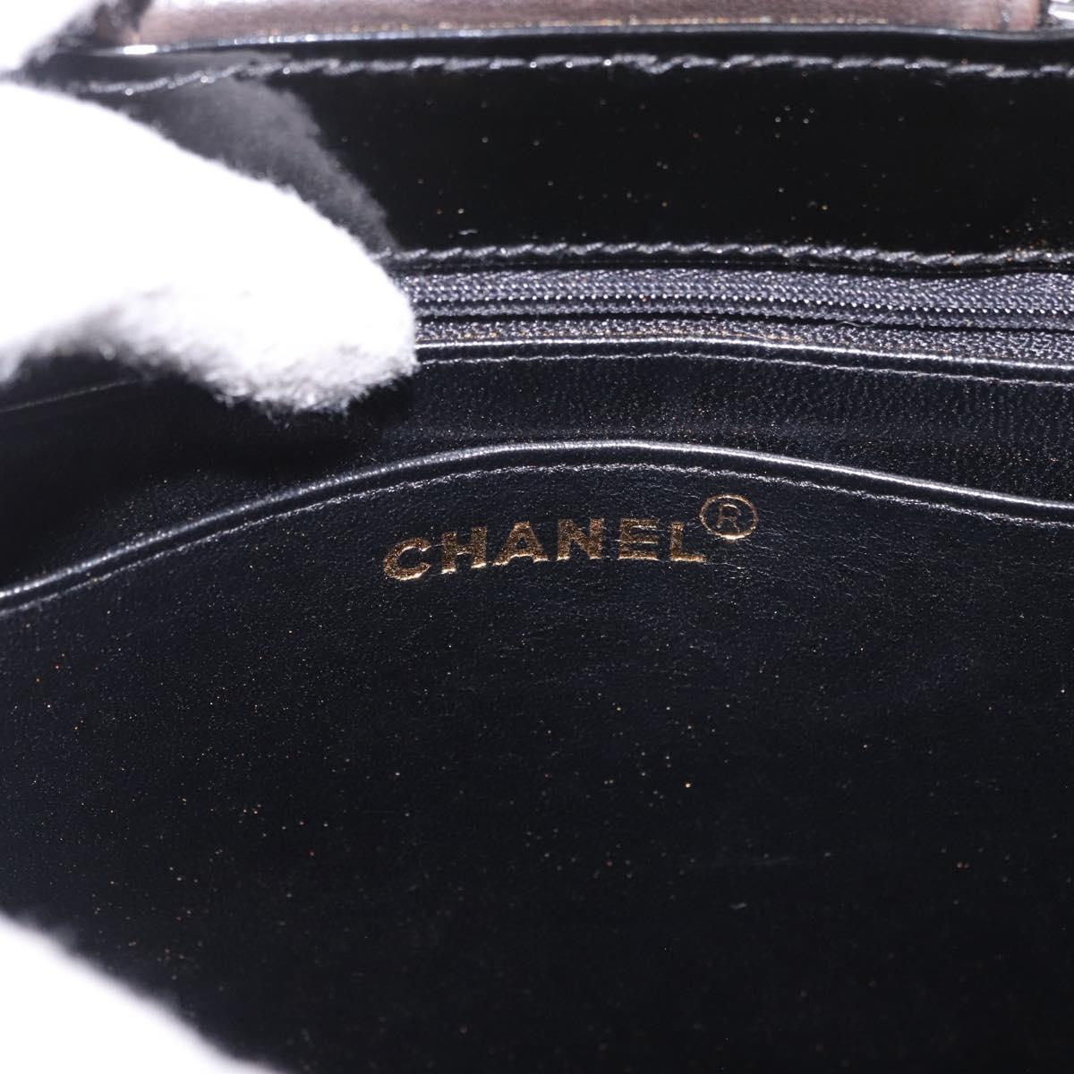 CHANEL Matelasse Hand Bag Patent leather Black Gold CC Auth 185385A