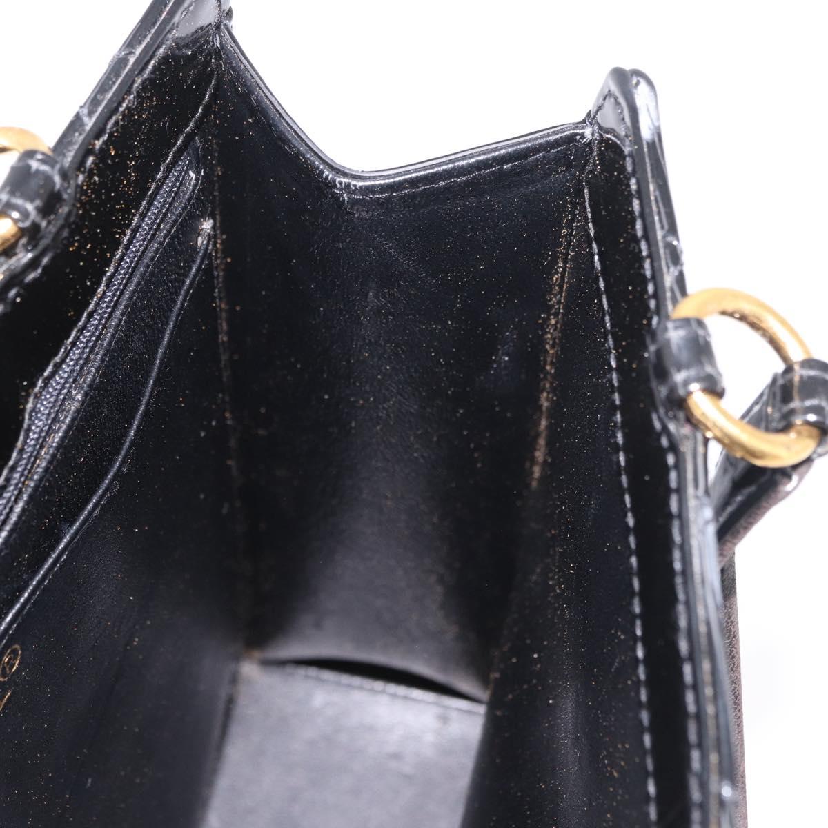 CHANEL Matelasse Hand Bag Patent leather Black Gold CC Auth 185385A
