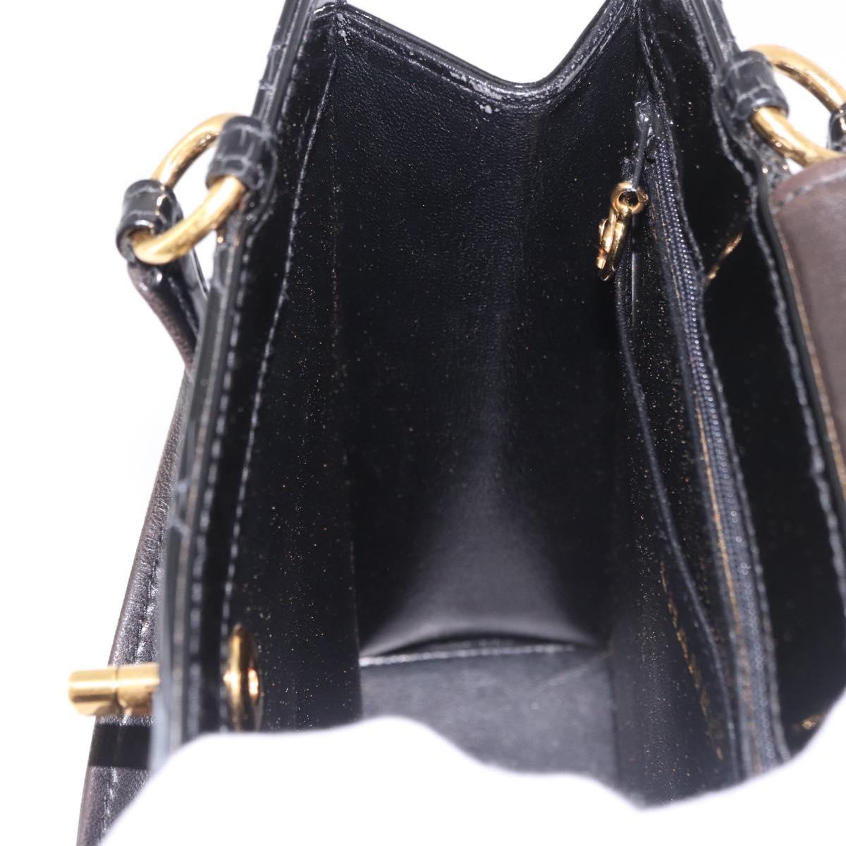 CHANEL Matelasse Hand Bag Patent leather Black Gold CC Auth 185385A