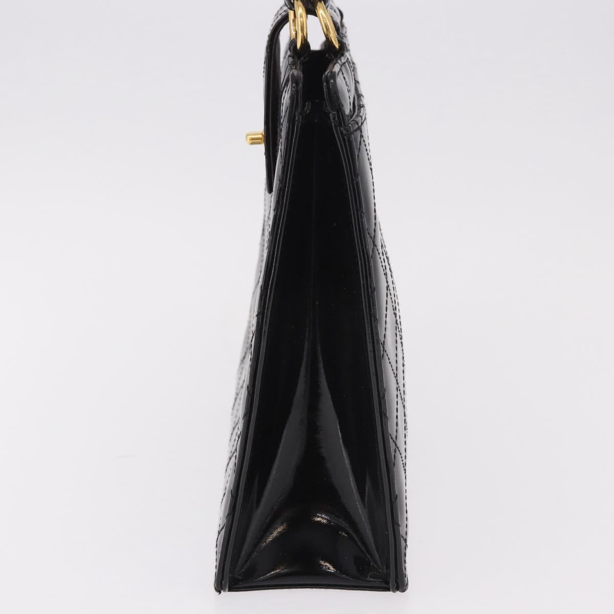 CHANEL Matelasse Hand Bag Patent leather Black Gold CC Auth 185385A