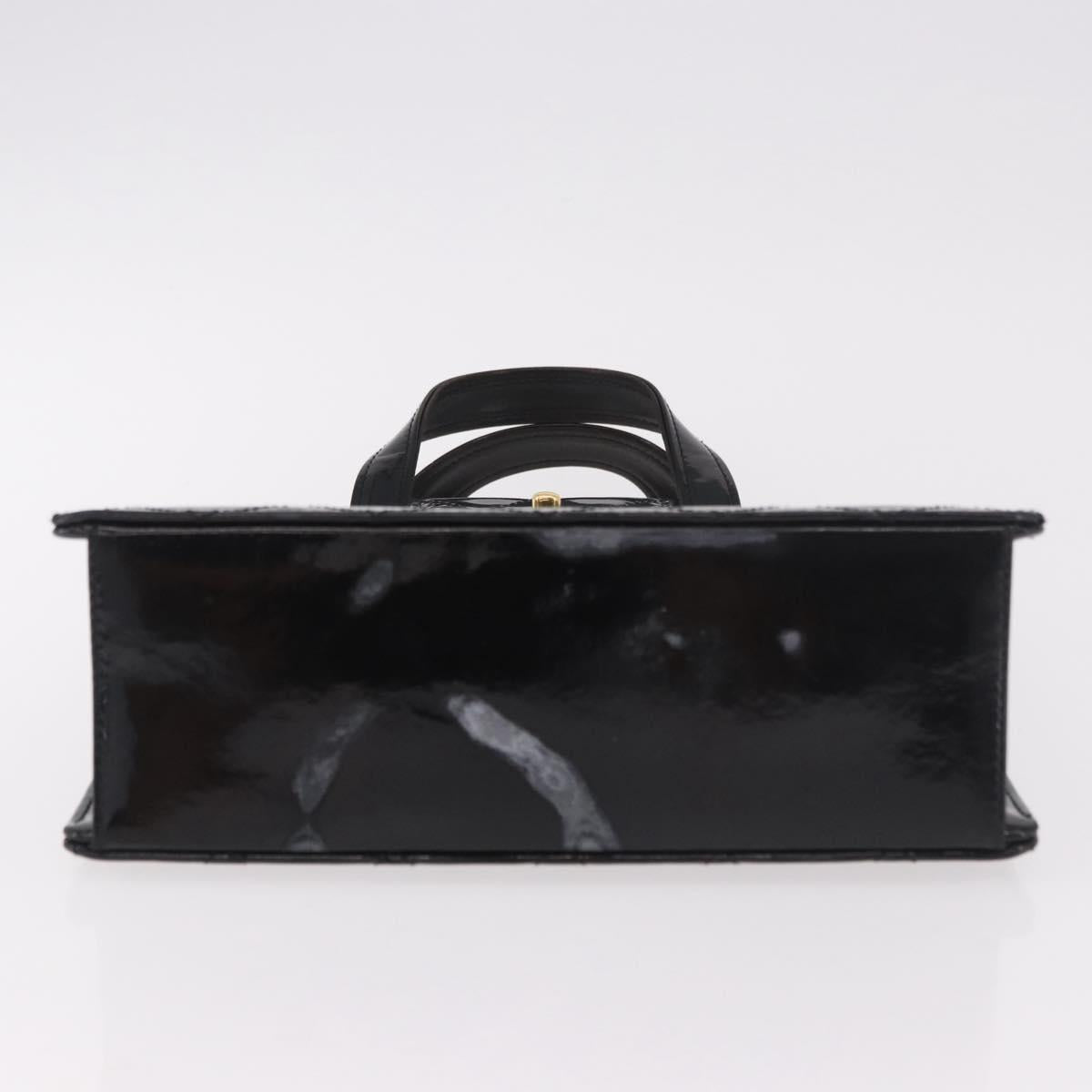 CHANEL Matelasse Hand Bag Patent leather Black Gold CC Auth 185385A